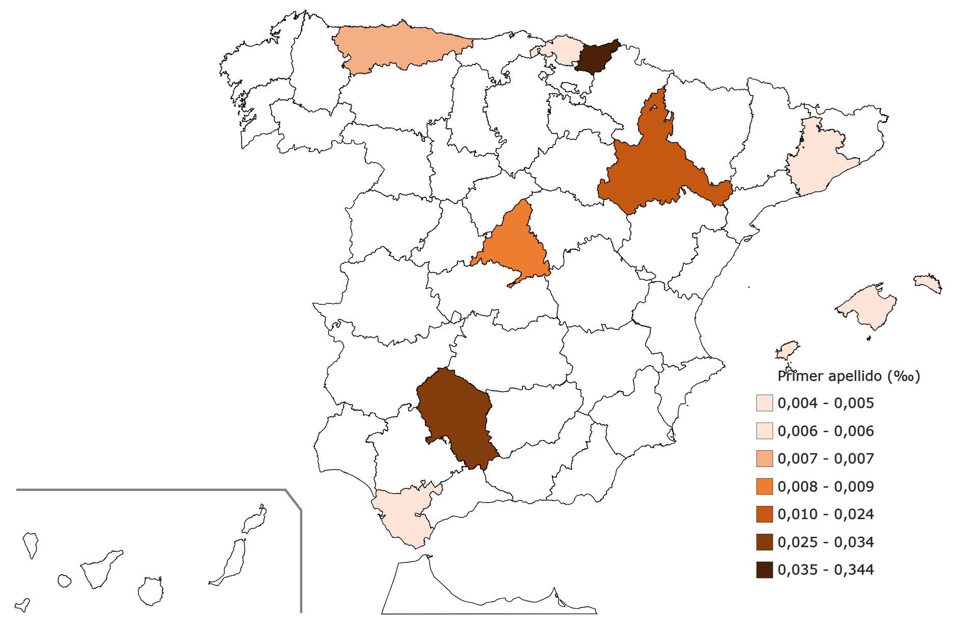 Cabe la posibilidad de que el apellido se haya originado del apelativo que se pudo usar como cognomen distintivo; quizá por eso su mayor representación está en una provincia vascófona (Guipúzcoa) y no  en La Rioja.