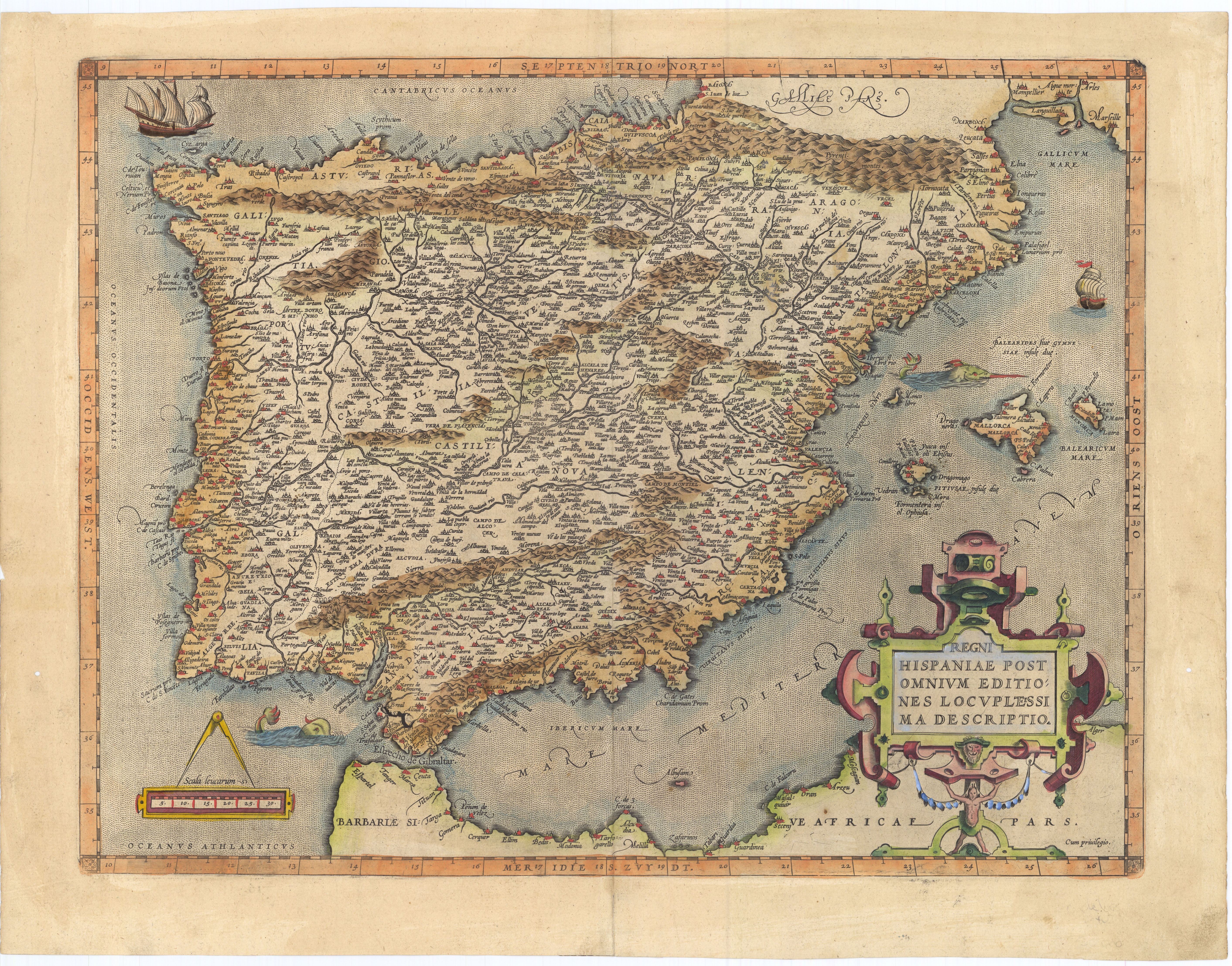 Mapa da Península Ibérica. Ortelius, 1601