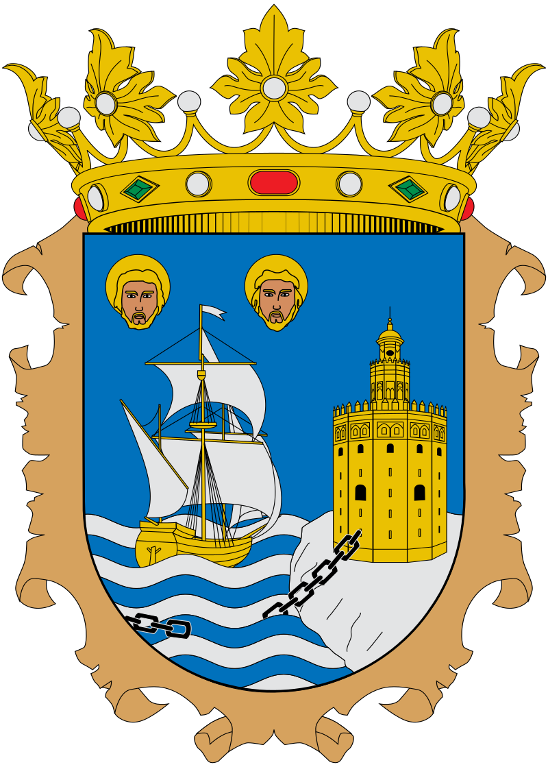 Escudo de la ciudad de Santander. En la parte superior izquierda, las cabezas de los mártires san Emeterio y san Celedonio