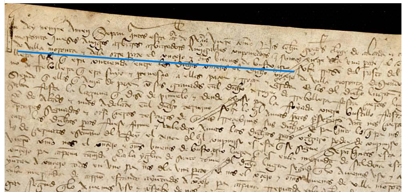 ...de Villa Moronta y de la otra parte el concejo e omes buenos de Bustoricio....", Concierto y avenencia entre los concejos de Villamoronta y de Bustocirio, ambos en Palencia, por el aprovechamiento de unos pastos limítrofes entre los términos de ambos concejos, 1405, ARCHV, PARES.
