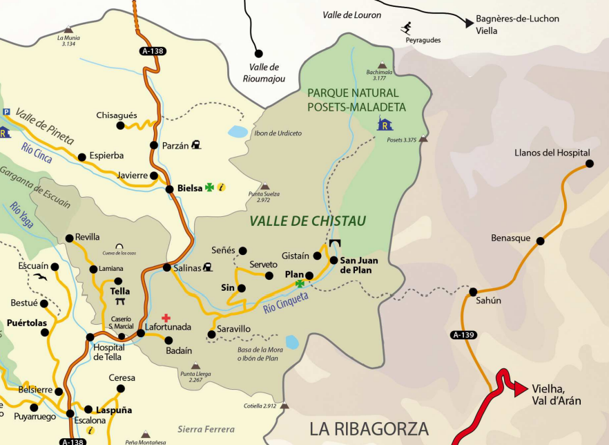 Mapa de situación de la Bal de Chistáu (Fuente: Comarca del Sobrarbre)