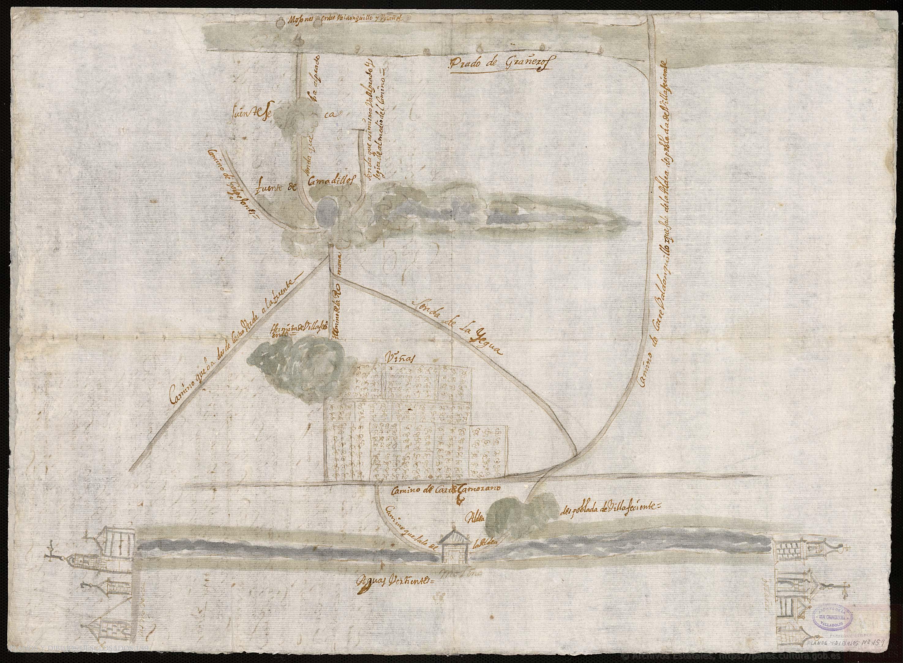 Mapa de 1680, ARCHV, planos y  dibujos, desglosados, 159. En el ángulo superior izquierdo, un Camino de Golpejones