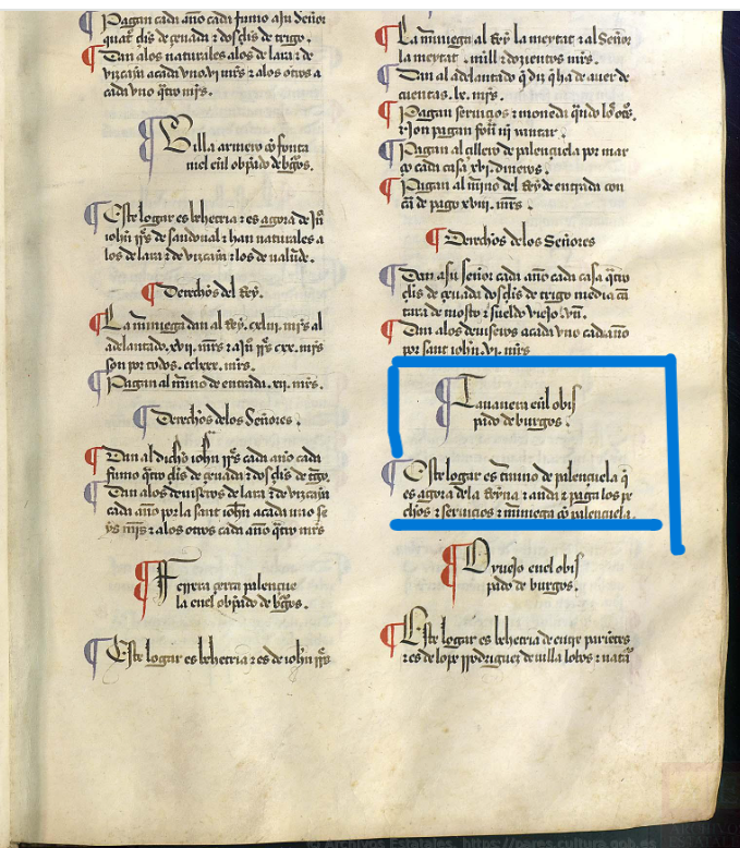 "Tauanera. En el de Burgos. Este logar es termino de Palençuela que es agora de la rreyna e anda....", Merindad I. Merindad de Cerrato. ca. 1351, LBecerroBehetríasLeón.