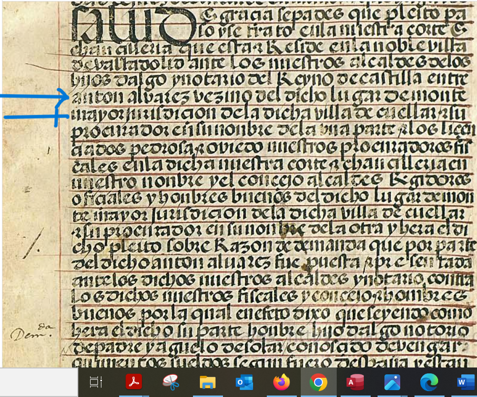 "...entre Anton Alvarez vezino del dicho lugar de Monte Mayor jurisdicion de la dicha villa de Cuellar...", Ejecutoria de hidalguía a favor de Antón Álvarez, vecino de Montemayor de Pililla (Valladolid), 1544, ARCHV, PARES.