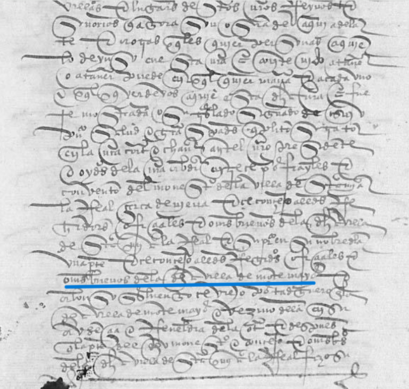 "...omes buenos de la d(i)cha villa de Montemayor...", Ejecutoria del pleito litigado por el convento de Santa María la Real de Nieva, orden de Santo Domingo, situado en Santa María la Real de Nieva (Segovia), con el concejo, justicia y regimiento de Montemayor, 1498, ARCHV, PARES.