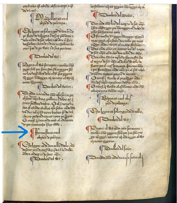 "Fromesta es en el obispado de Palençia. Este logar es de don Tello e de la orden de Sant Zoyl de Carrion que ha y la dicha orden en el barrio... ", Merindad III. Merindad de Monzón, ca. 1351, Becero de las Behetrías, copia de 1475-1499, ARCHV, PARES.