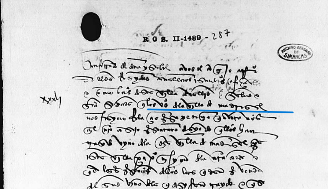 "...los v(ecin)os de la villa de Madrigal...", Para que los vecinos de Madrigal [de las Altas Torres] vendan vino en Valladolid, 1489, AGS, PARES.