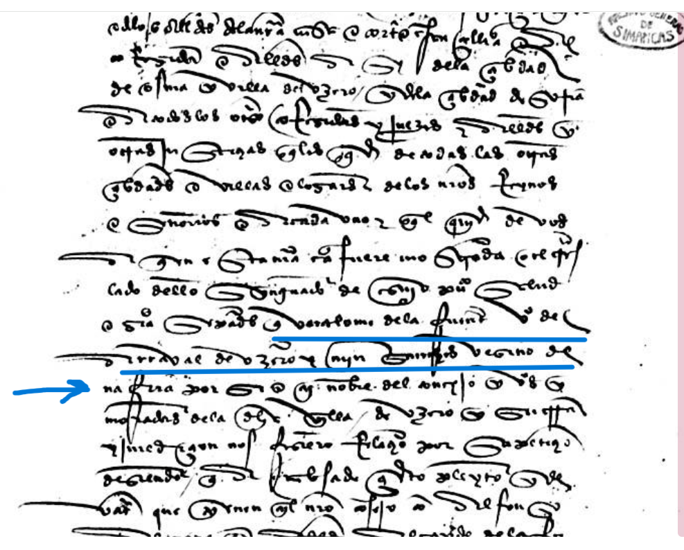 "...Vartolome de la Fuente v(ecin)o del arraval de Uzero e M(art)yn Sanchez vecino de Nafria..:", Carta de seguro y amparo a favor de Bartolomé de la Fuente y Martín Sánchez, 1489, AGS, PARES.