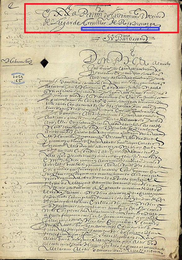 "Exx(ecutori)a a pedim(ien)to de Anton Muñoz vecino del lugar de Arenillas de Riopisuerga...", Ejecutoria del pleito litigado por Antonio Muñoz y Brígida Guerrero con Jerónimo Estébanez, 1609, ARCHV, PARES.