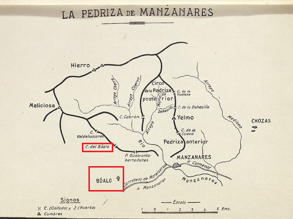 Mapa de "La Pedriza de Manzanares", de Constancio Bernardo de Quirós (1921). Nótese la acentuación esdrújula de la palabra.