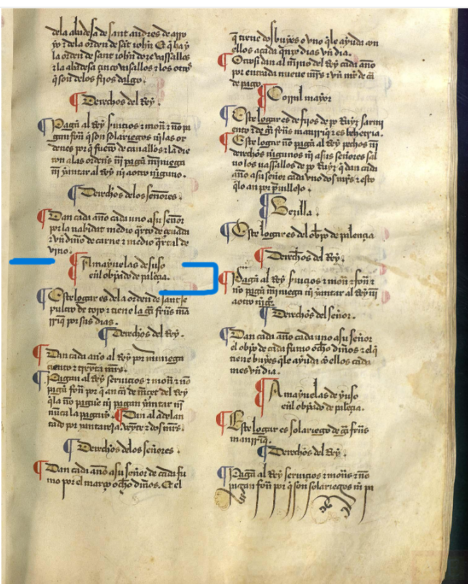 Amayuelas de Suso. Es del obispado de Palençia", Merindad II, Merindad de Monzón, ca. 1351, Becerro de las Behetrías de Castilla. Copia de 1475-1499, ARCHV, PARES.