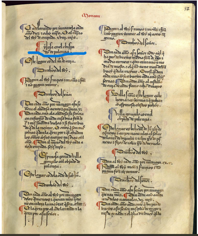 Yjosa.  En el obispado de Palencia. Este logar es del monesterio de Avia. Libro becerro de las Behetrías. Copia redactada entre 1475 y 1499. ARCHV, PARES.