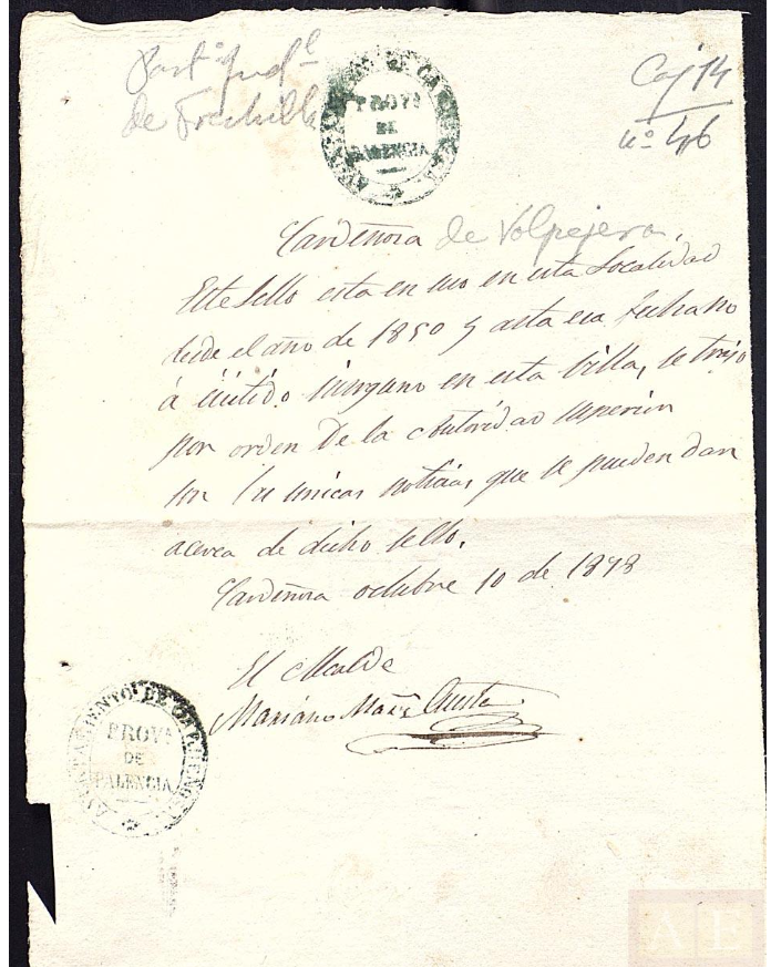 Sello municipal y escrito del ayuntamiento de Cardeñosa en 1878. Alguien ha añadido posteriormente "de Volpejera". AHN, PARES.