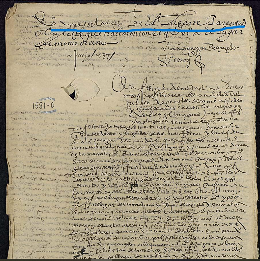 "...a pedimiento de el concejo de el lugar de Paresotas...", Ejecutoria del pleito litigado por el Concejo de Paresotas (Burgos), 1587, ARCHV, PARES.