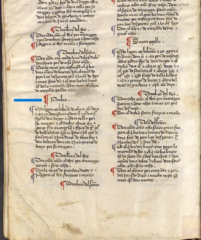 "Paules. Este logar es behetria de Aluar Rodrigez d´Aça...", Merindad de Santo Domingo, XV, ca. 1351, LBecerro BehetríasLeón. Copia de 1475-1499.