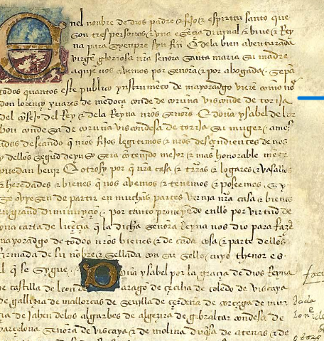 Carta de concesión de mayorazgo realizada por Lorenzo Suárez de Mendoza, conde de Coruña y vizconde de Torija, 1480, ARCHV, PARES.