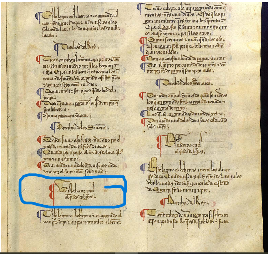 Villahauz en el ob(is)pado de B(ur)gos. Libro Becerro de las Behetrías, copia de 1475-1499, PARES.