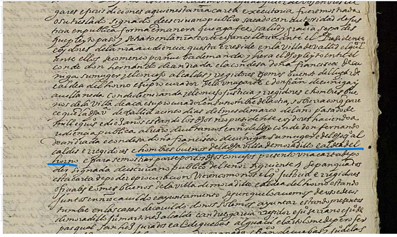 e hombres buenos de la dicha villa de Moradillo e Aldea del horno....Ejecutoria del pleito litigado por el Concejo de Moradillo de Roa y de Aldehorno (Segovia),1595, ARCHV, PARES.