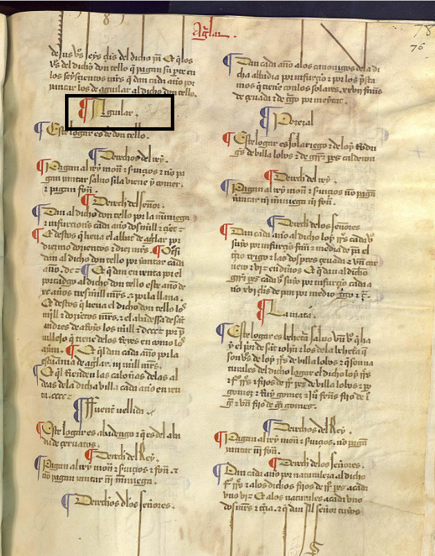 Agilar. Este logar es de don Tello...", Merindad VII, Merindad de Aguilar de Campoo, ca. 1351, LBecerroBehetríasLeón. Copia de 1475-1499, ARCHV, PARES.