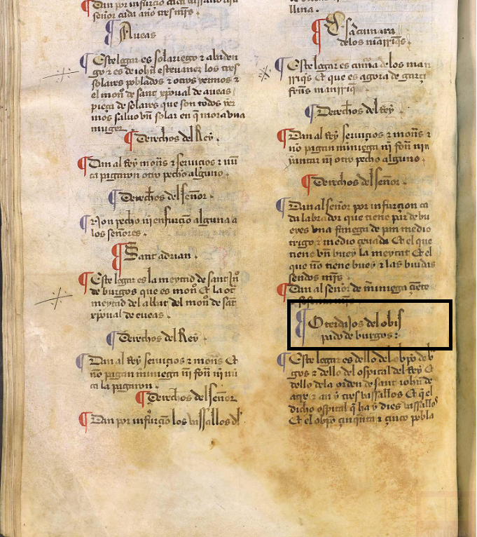 "Oter Daios. Del obispado de Burgos. Este logar es dello del obispado de Burgos e dello dels ospital del Rey....", Merindad XI. Merindad de Castrojeriz, ca. 1351. LBecerroBehetrías, Copia de 1475-1499, ARCHV, PARES.