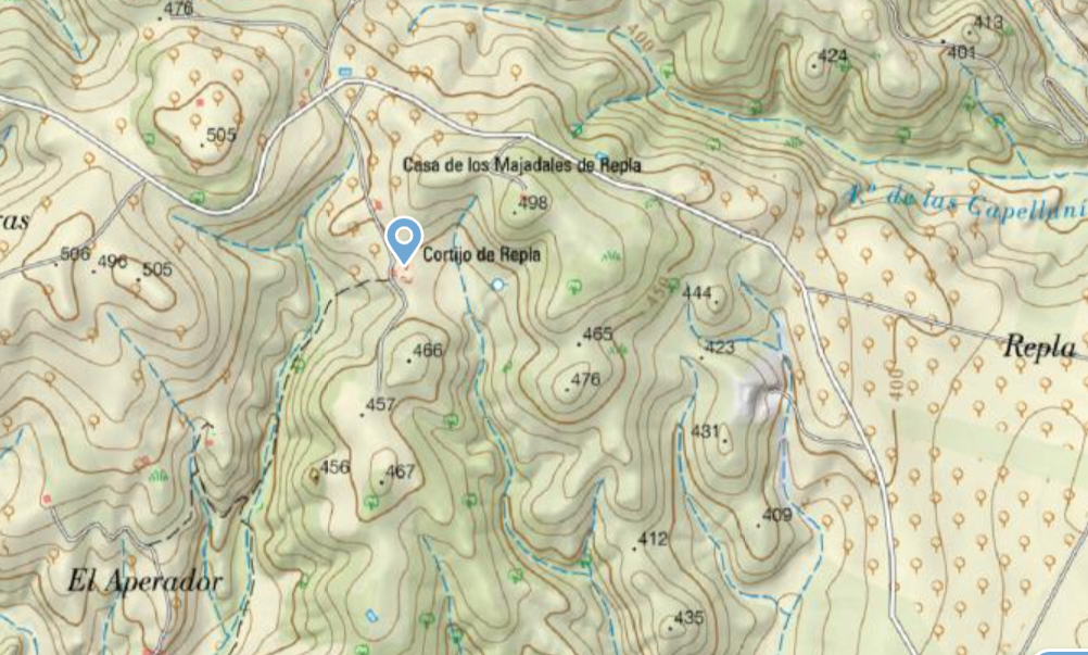 Repla y el cortijo de su nombre. Captura de pantalla a partir del IBERPIX (Instituto Geográfico Nacional).