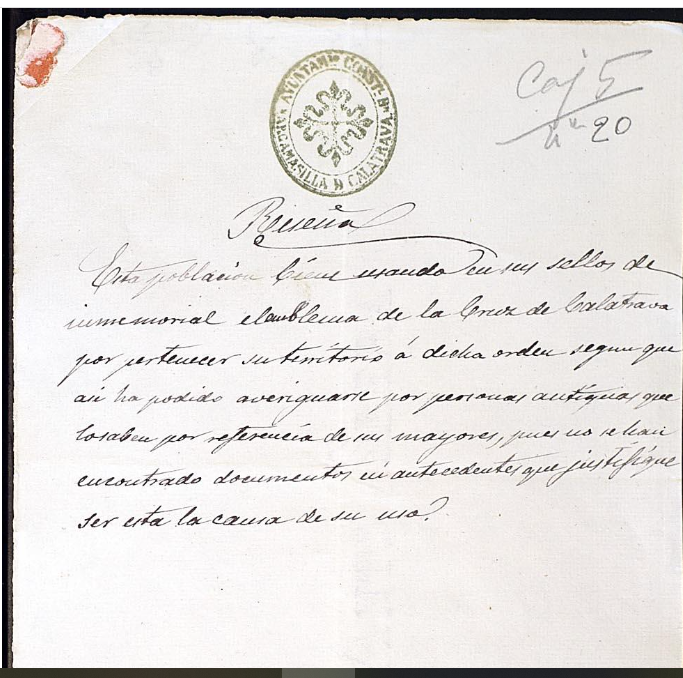 Sello del Ayuntamiento en remisión de escrito de 1876. AHN, PARES.