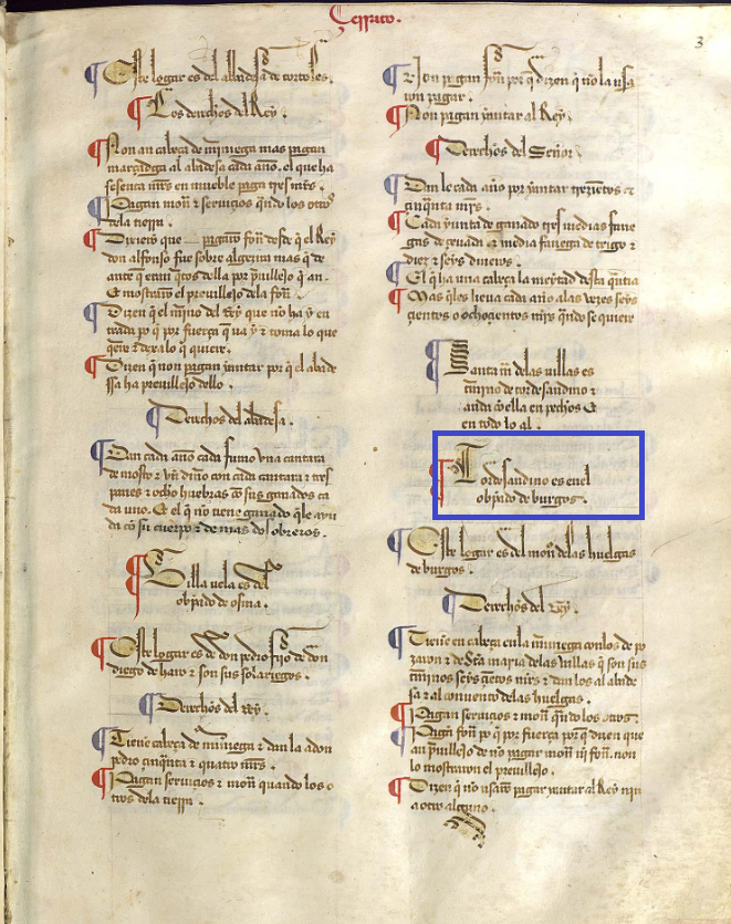 Tordesandino. Libro Becerro de lasa Behetrías. Copia de 1475-1499. Ca. 1351. ARCHV, PARES (si  anotación al margen y sin sustitución de la forma originaria Tor de Sandino). 