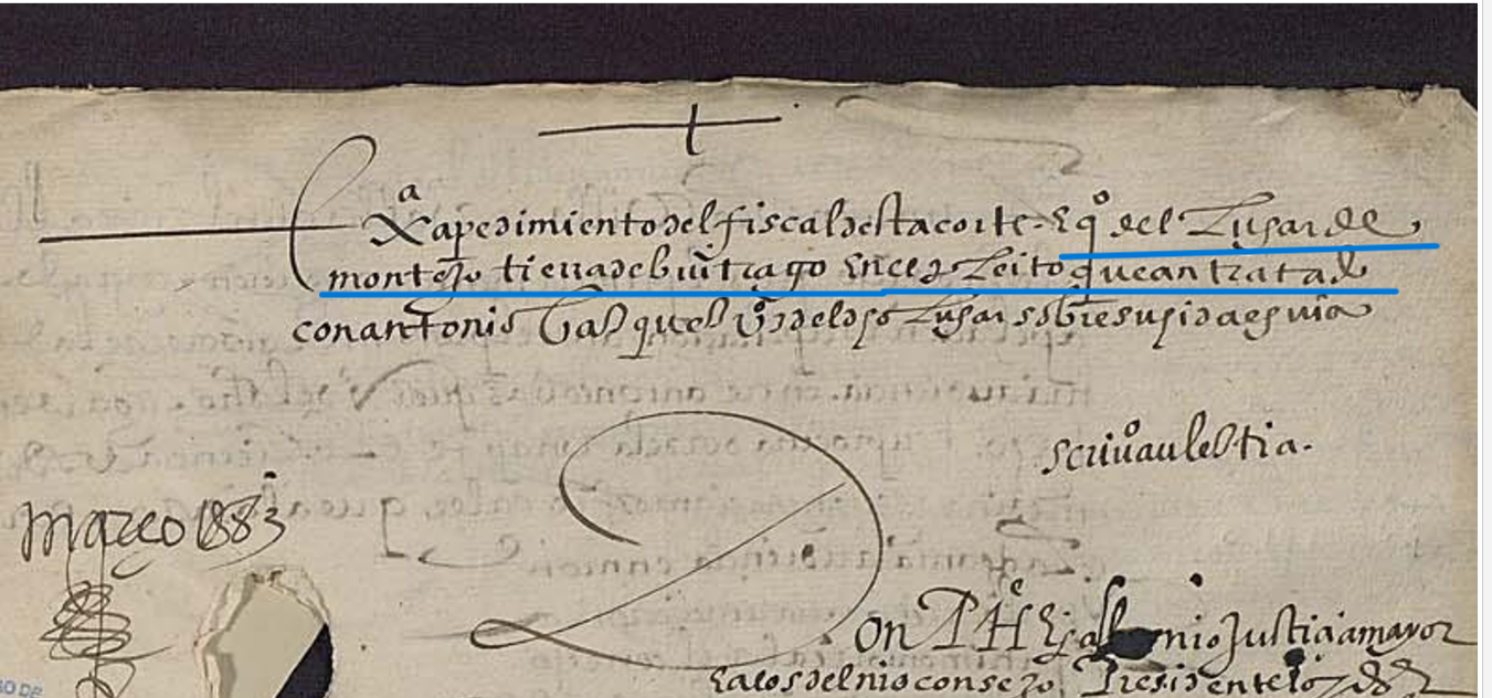 ...del lugar de Montejo tierra de Buitrago en el pleito que han tratado...", Ejecutoria del pleito litigado por Antonio Vázquez, vecino de Montejo de la Sierra (Madrid), 1583, ARCHV, PARES.