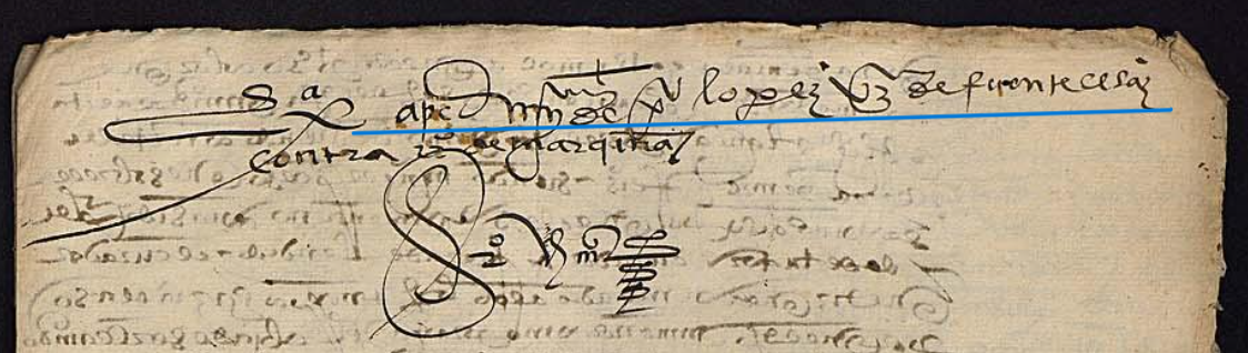 "Ex(ecutori)a a pedim(iento) de P(edr)o Lopez v(e)z(ino) de Fuente el Saz", Ejecutoria del pleito litigado por Pedro López con Rodrigo de Marquina, vecinos de Fuente el Saz de Jarama, 1556, ARCHV, PARES.