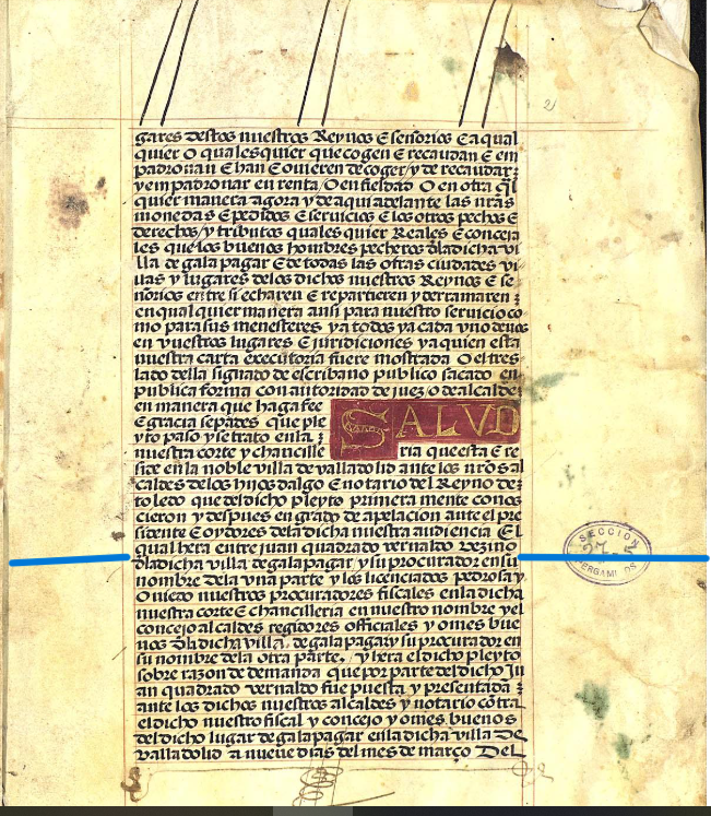 "...entre Juan Quadrado Vernaldo, vezino de la dicha villa de Galapagar...", Ejecutoria de hidalguía a favor de Juan Cuadrado Bernaldo, vecino de Galapagar (Madrid), 1547, ARCHV, PARES.