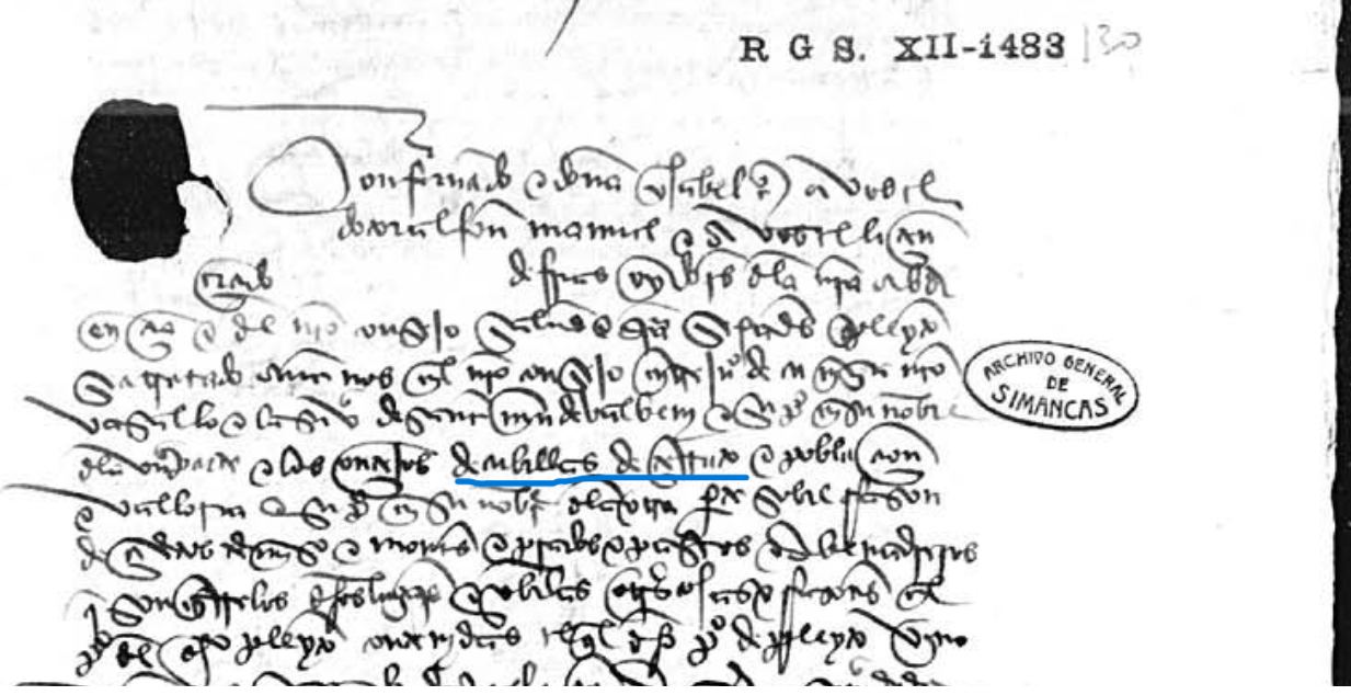 "...de Cubillas de Cerrato..", Pleito de términos entre San Martín de Valvení y Cubillas de Cerrato y otros, 1483, AGS, PARES.