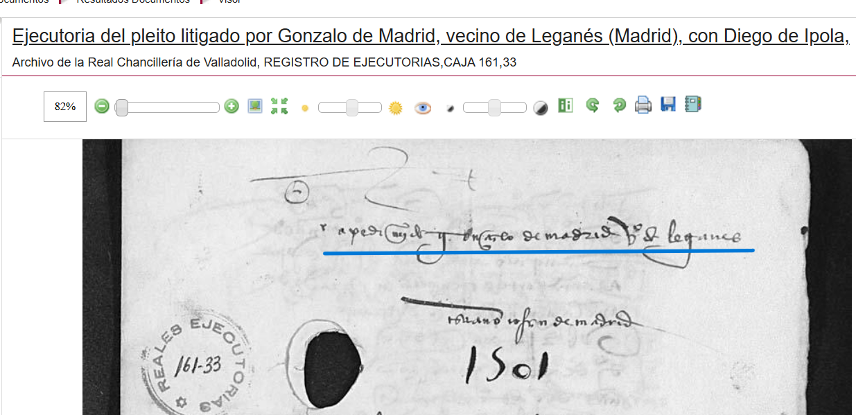 "A pedimiento de Gonçalo de Madrid v(ecin)o de Leganes...", 1501, ARCHV, PARES.