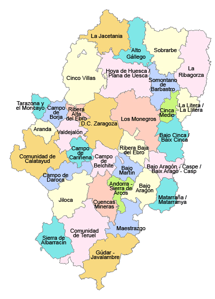 Mapa de las comarcas de Aragón