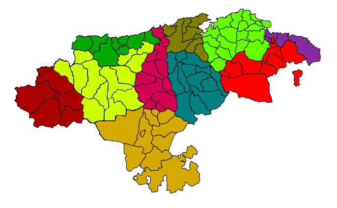 Mapa de las comarcas de Cantabria