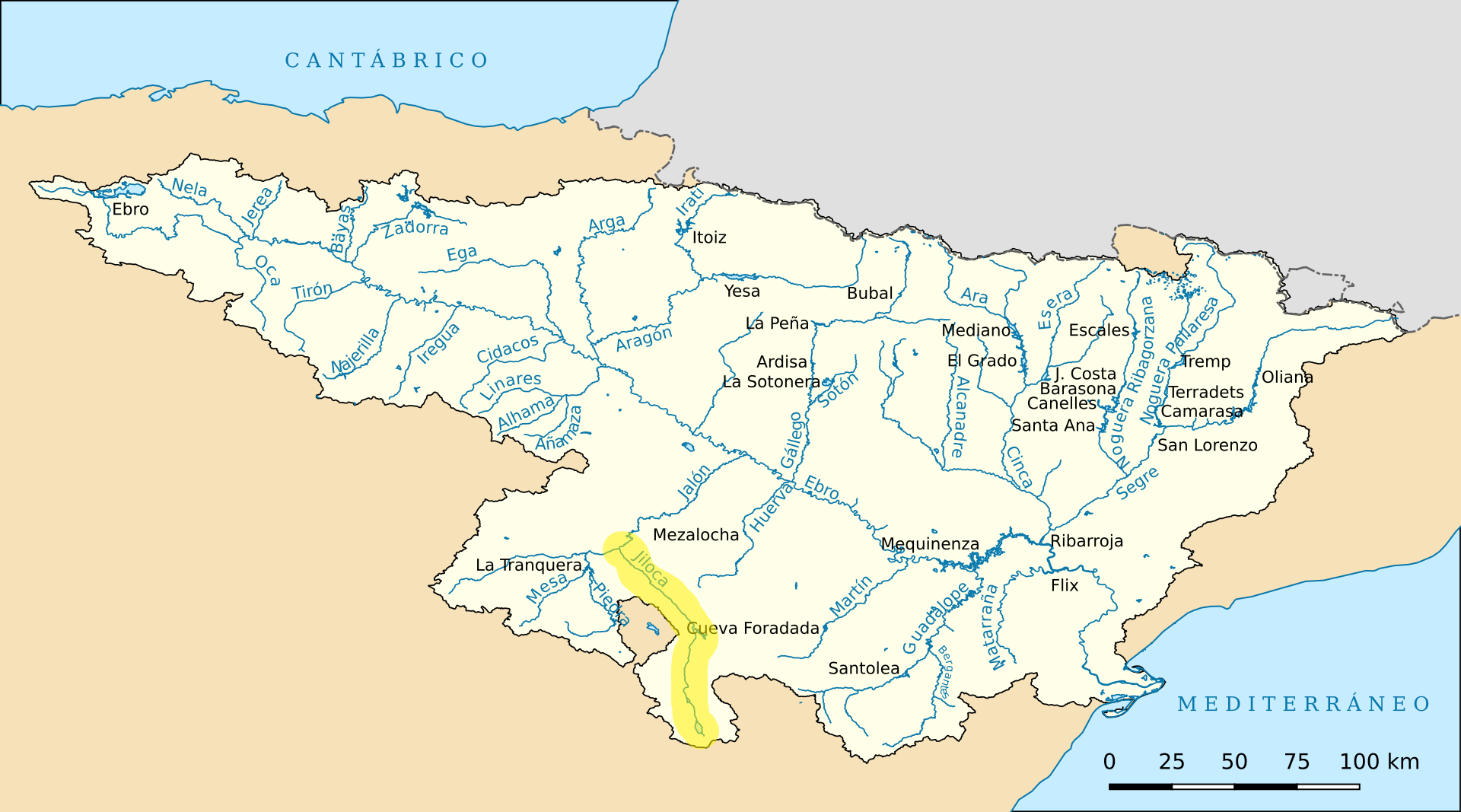 Cuenca del río Jiloca (mapa: Wikipedia).
