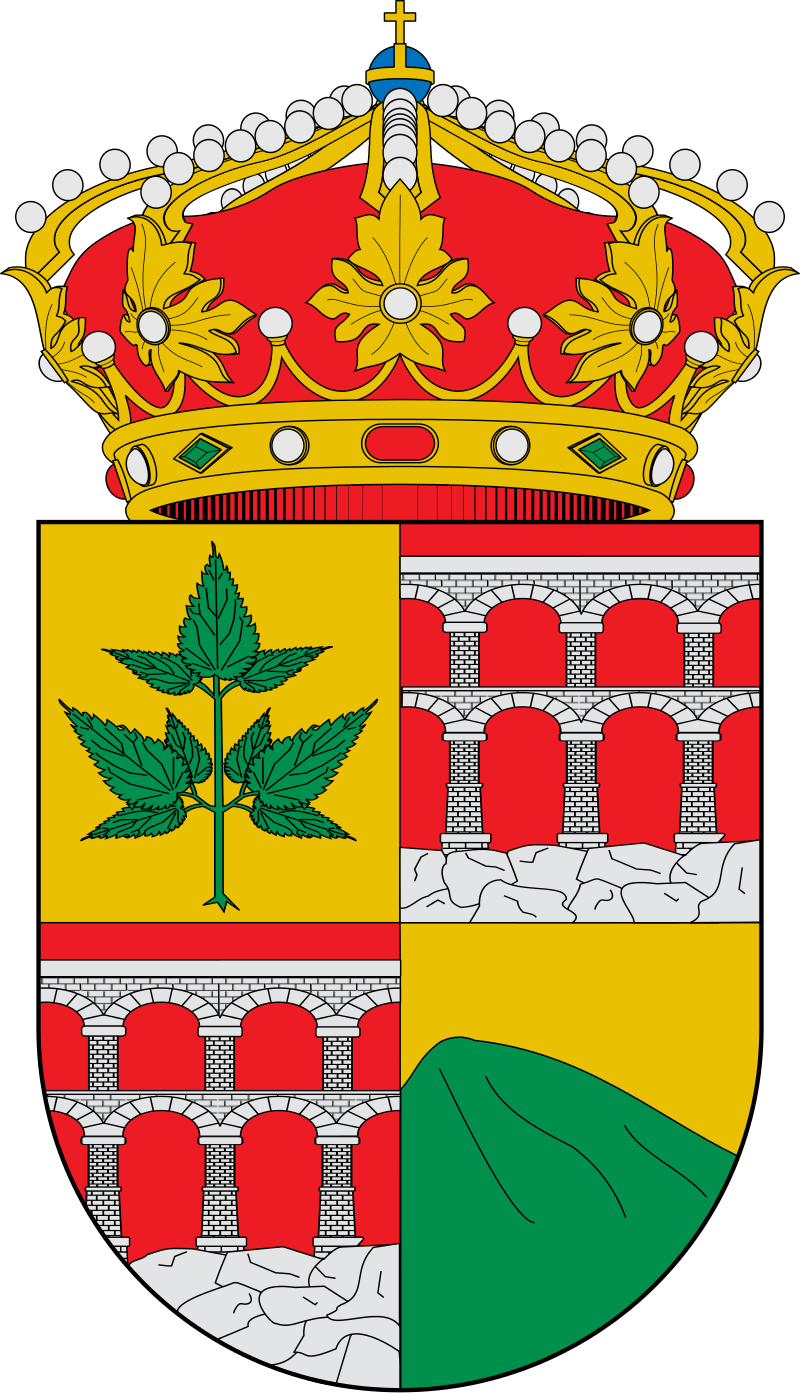 Escudo de Ortigosa del Monte, oficializado el 10.10.2000. Fuente: Wikicommons.