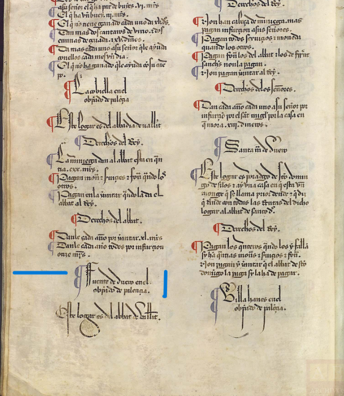 "Fuente de Duero. En el obispado de Palençia...", 1354, Merindad II, Merindad del Infantazgo de Valladolid, LBecerroBehetrias, copia de 1475-1499, ARCHV, PARES.