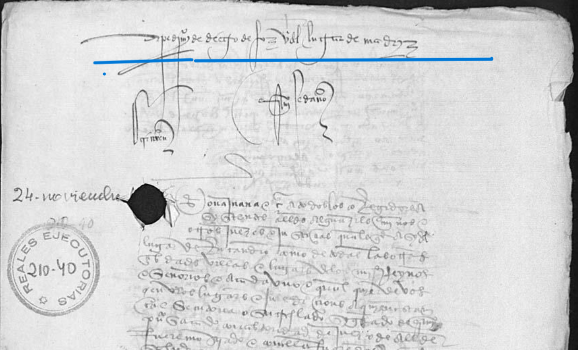 "A pedim(ient)o de Diego de Foz v(ecin)o del lugar de Madriz....", Ejecutoria del pleito litigado por Diego de Foz, vecino de Madrid de las Caderechas, 1506, ARCHV, PARES.