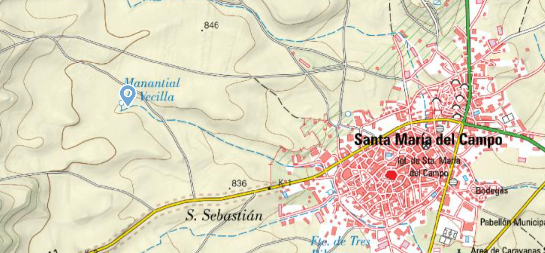 Manantial de Vecilla, junto a la localidad burgalesa de Santa María del Campo. Captura de pantalla a partir de IBERPIX (IGN), de fecha 10-07-2025