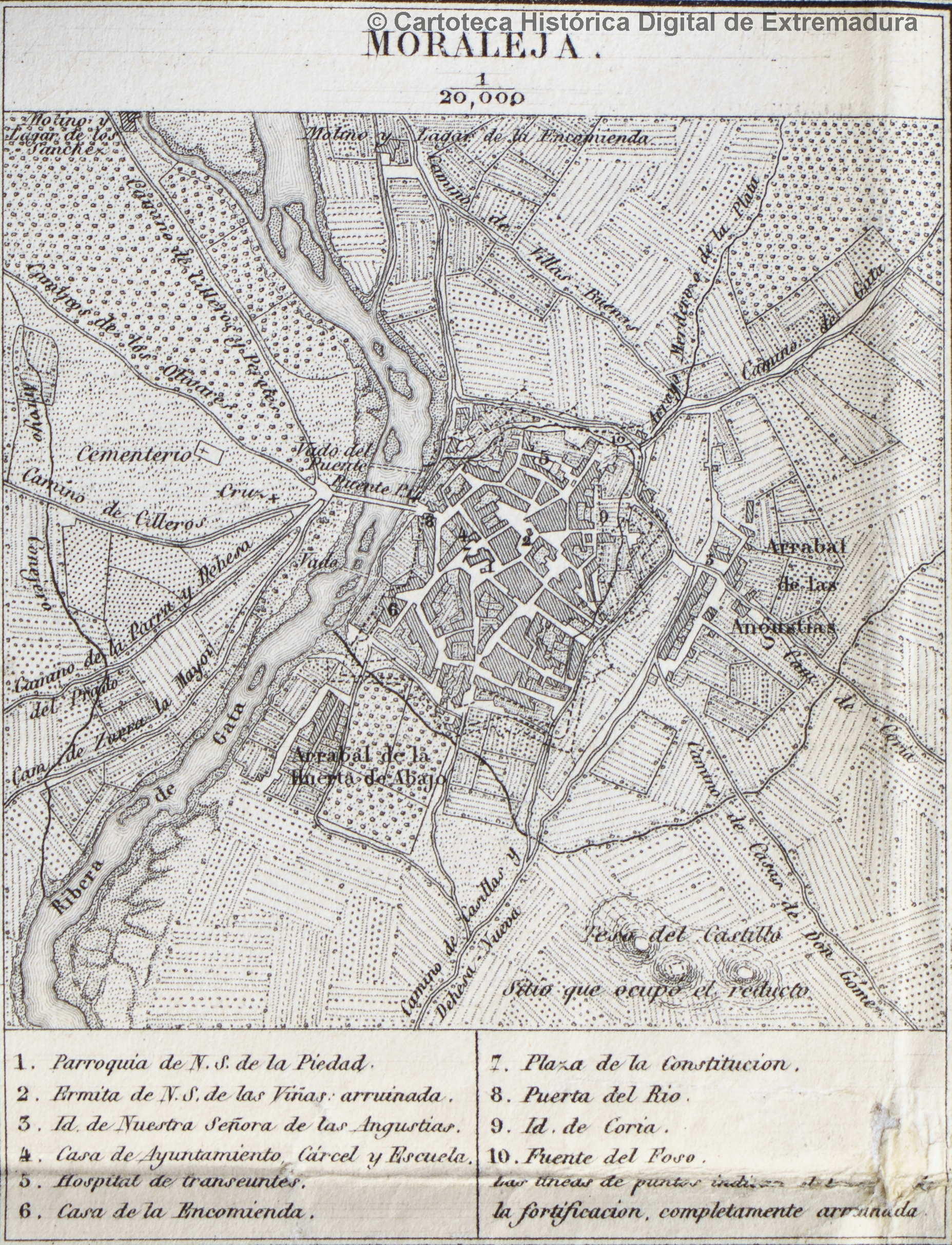 Plano de Moraleja (1840-1870) obra de José Sáenz Díez.  CTEX10 2010 - CC-BY 4.0 CICTEX, Junta de Extremadura.