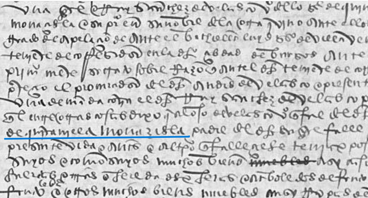 "...de Quintanilla Moñozisla padre....", Ejecutoria de pleito litigado por Andrés de Velasco, 1516, ARCHV, PARES.