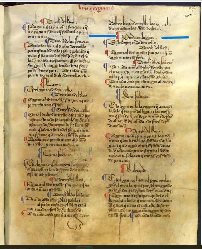 "Piedras Lue(n)gas...este logar es de don Tello....", Merindad VIII, Merindad de Liébana-Pernía, 1351, Libro Becerro de las Behetrías, Copia de 1475-1499, ARCHV, PARES