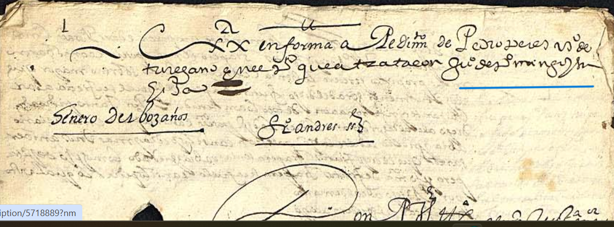 "Ex(ecutori)a en forma a pedim(ien)to de Pedro Perez v(ecin)o de Turegano en el p(leit)o que a trata (sic) con Ju(an) de P(er)omingo y su hija", Ejecutoria del pleito litigado por Pedro Pérez, como hijo de María Trapero, vecino de Turégano (Segovia), con Juan de Peromingo, como padre de María de Peromingo, de la misma vecindad, 1603, ARCHV, PARES