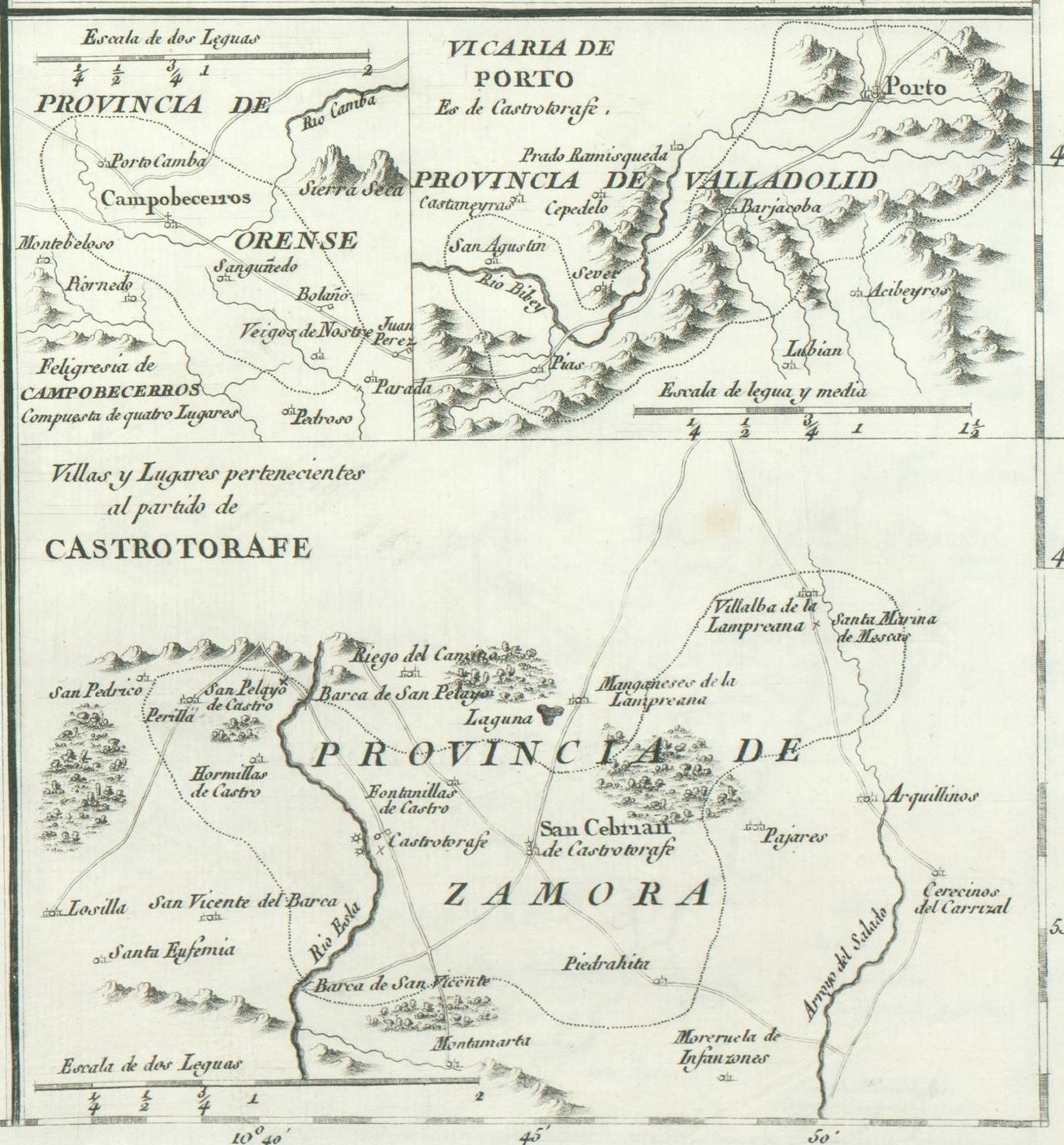 Villas y lugares de la encomienda de Castotorafe en el entorno de la villa. Mapa de Tomás López