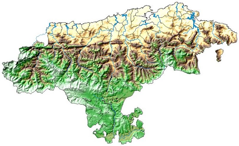 Mapa físico de Cantabria