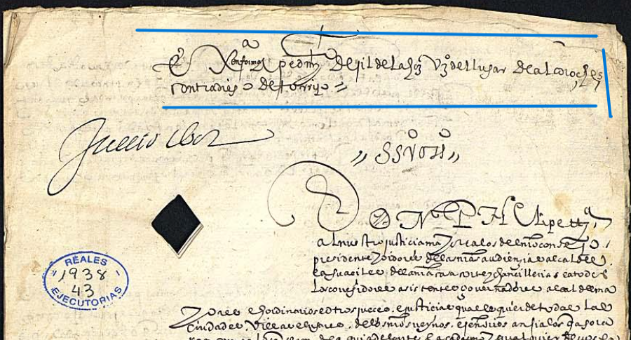 "...Ex(ecutori)a en forma a pedim(ien)to de Gil de la Hoz v(e)z(in)o del lugar de Alcoroches...", Ejecutoria del pleito litigado por Gil de la Hoz, vecino de Alcoroches, 1603, ARCHV, PARES.
