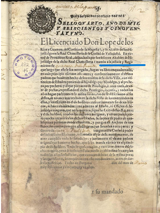 "Quintana de la Puente", Padrones de vecinos del año 1651 correspondientes a diversos lugares que empiezan por la letra Q y forman parte de la antigua provincia de Burgos, 1651, ARCHV,  PARES.