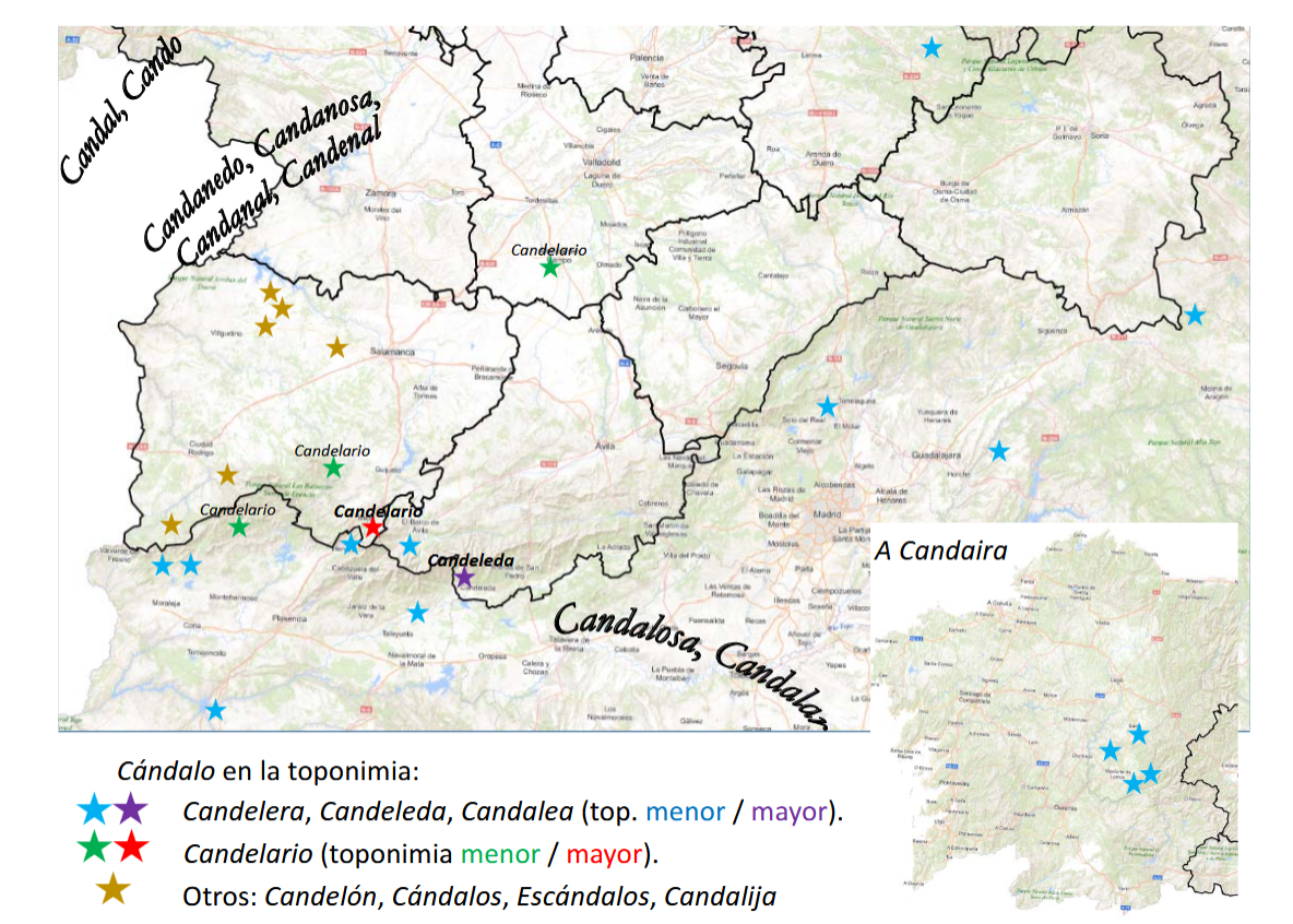 Distribución de topónimos de la base cándalo / cándano