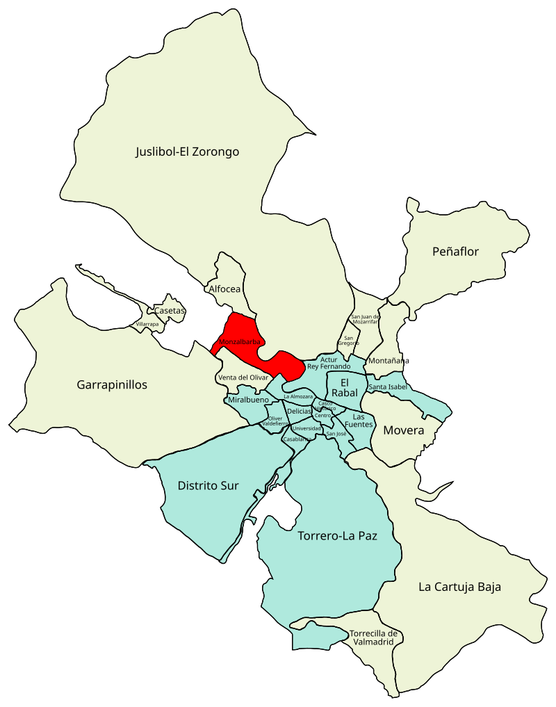 Barrios de Zaragoza (Fuente: Por Ajzh2074 - Trabajo propio, CC BY-SA).