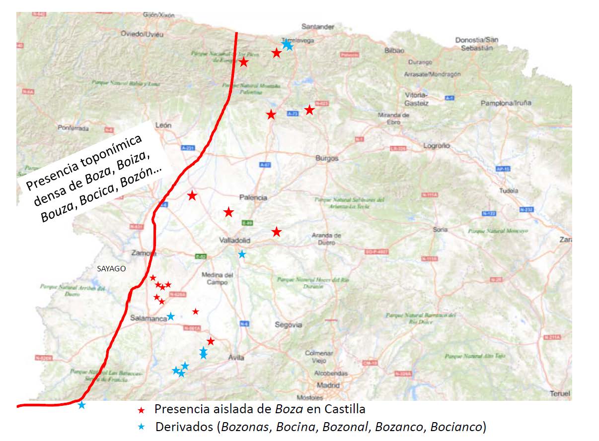 Distribución de los topónimos Bouza en Castilla